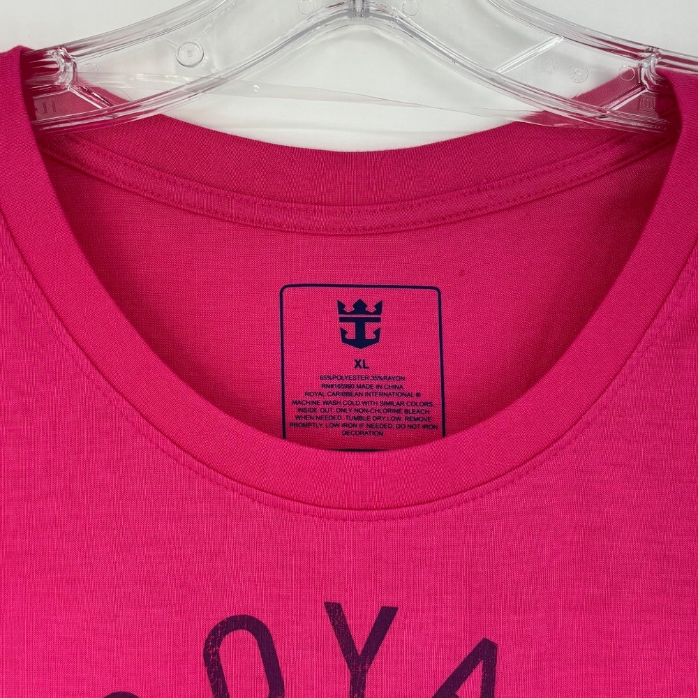 Royal Caribbean Womens XL T-Shirt Pink Rhinestones Crown Anchor Logo Short Slv - Picture 3 of 7